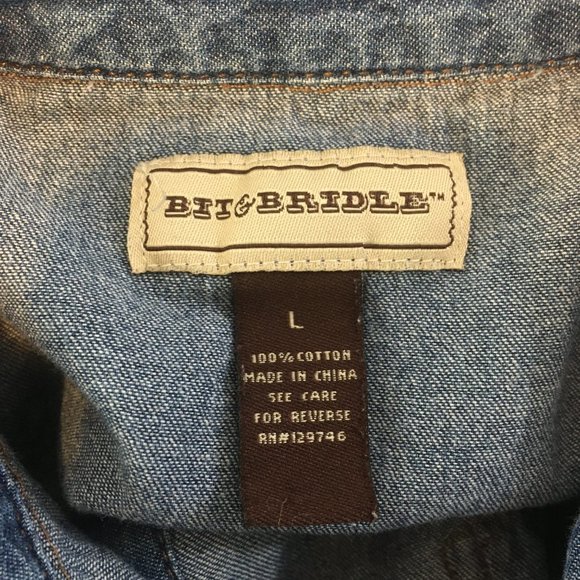 Bit & Bridle Womens Blue Chambray Button Front Fitted Shirt, Long Sleeves, Top L - Picture 7 of 8